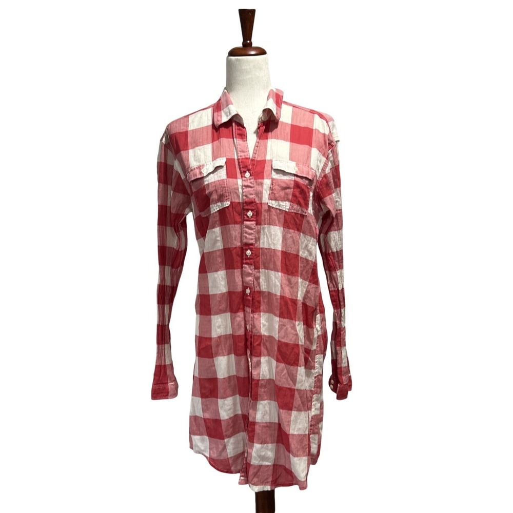 Abercrombie & Fitch Red Gingham Shirt Dress Medium Fall Boho Preppy Cotton